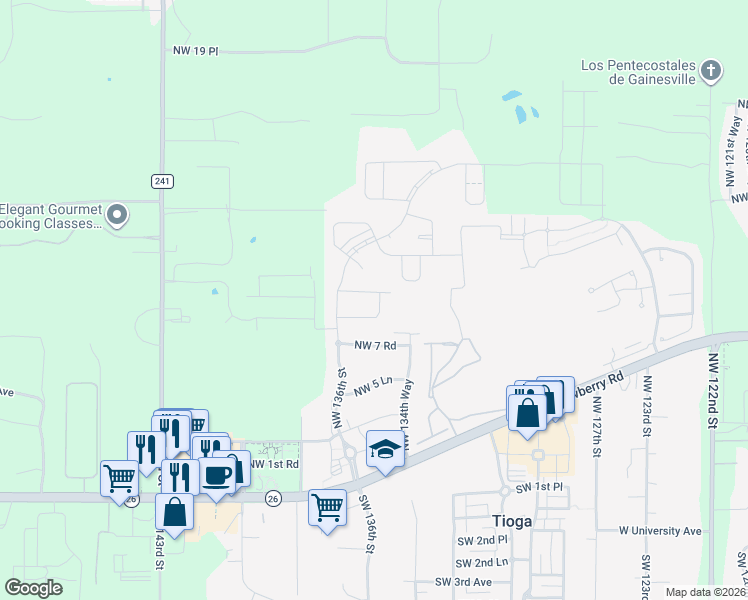 map of restaurants, bars, coffee shops, grocery stores, and more near 13513 Northwest 8th Road in Newberry