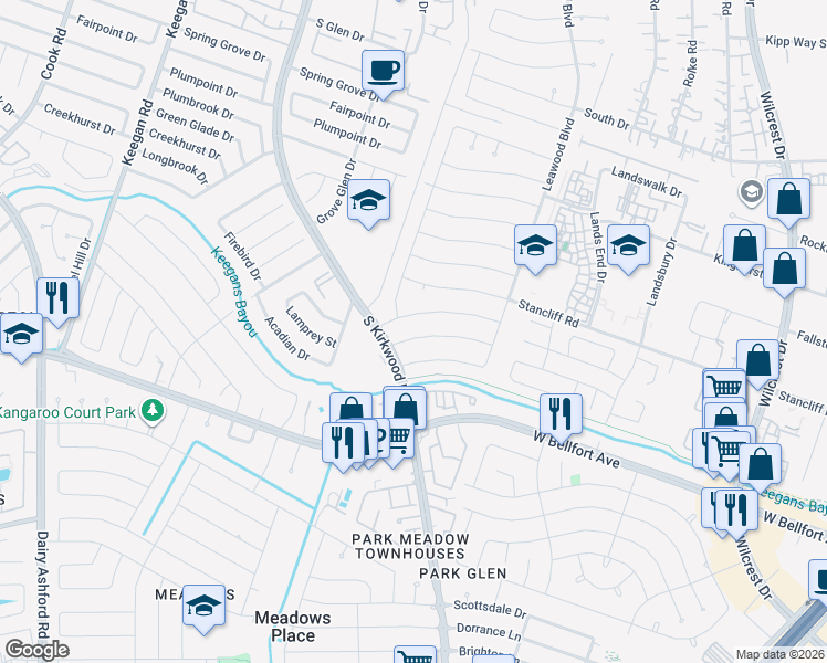 map of restaurants, bars, coffee shops, grocery stores, and more near 11607 Vinedale Drive in Houston