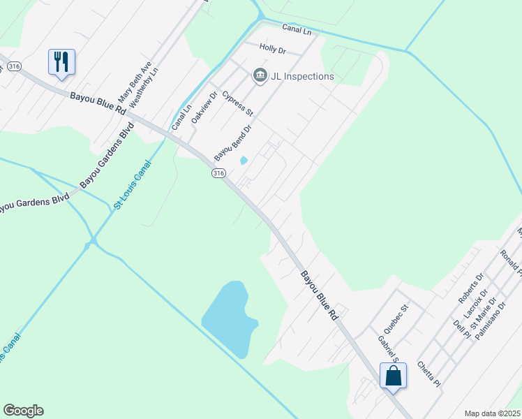 map of restaurants, bars, coffee shops, grocery stores, and more near 2306-2348 Bayou Blue Road in Houma