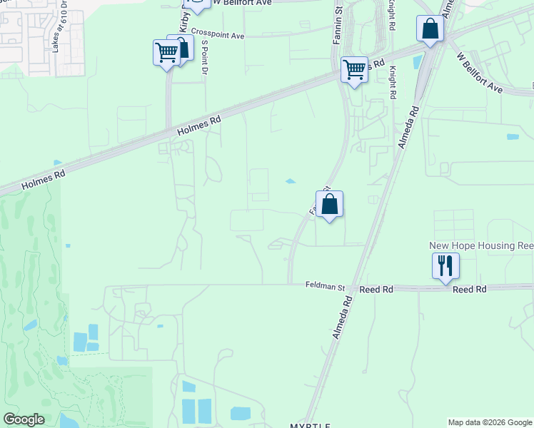 map of restaurants, bars, coffee shops, grocery stores, and more near 1818 Fannin Speedway in Houston