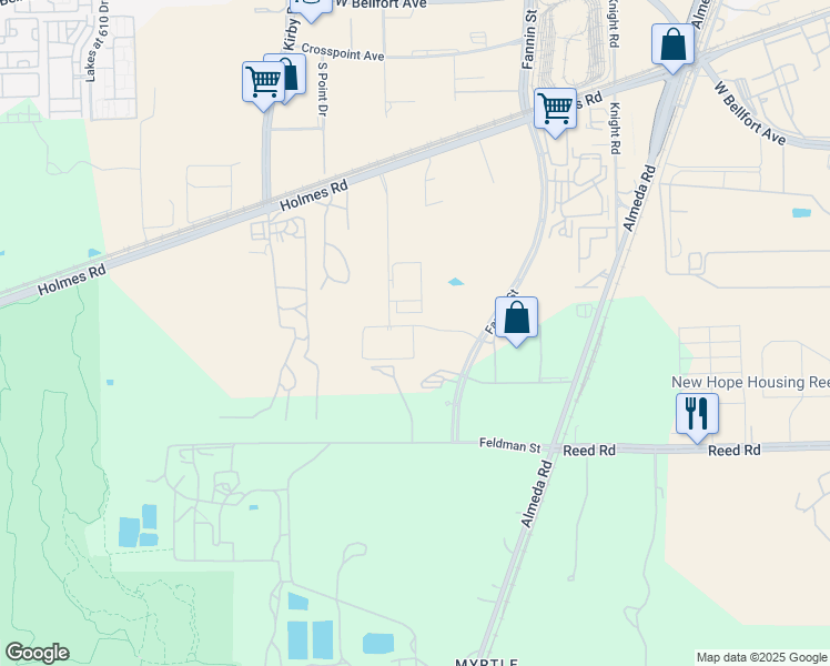 map of restaurants, bars, coffee shops, grocery stores, and more near Unnamed Road in Houston