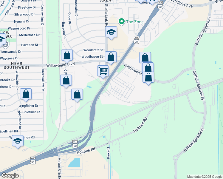 map of restaurants, bars, coffee shops, grocery stores, and more near 11609 Main Pine Drive in Houston