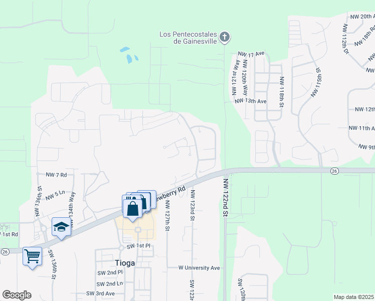 map of restaurants, bars, coffee shops, grocery stores, and more near 804 Northwest 124th Drive in Newberry