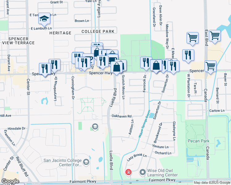 map of restaurants, bars, coffee shops, grocery stores, and more near 3344 Luella Boulevard in La Porte