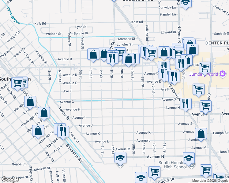 map of restaurants, bars, coffee shops, grocery stores, and more near 1300 Lamar Street in Houston