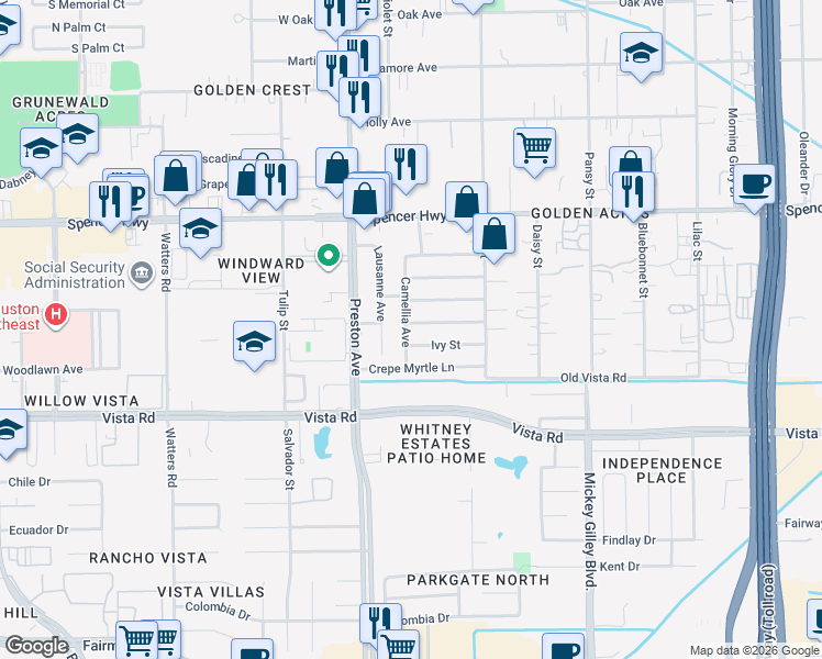 map of restaurants, bars, coffee shops, grocery stores, and more near 3410 Camellia Avenue in Pasadena