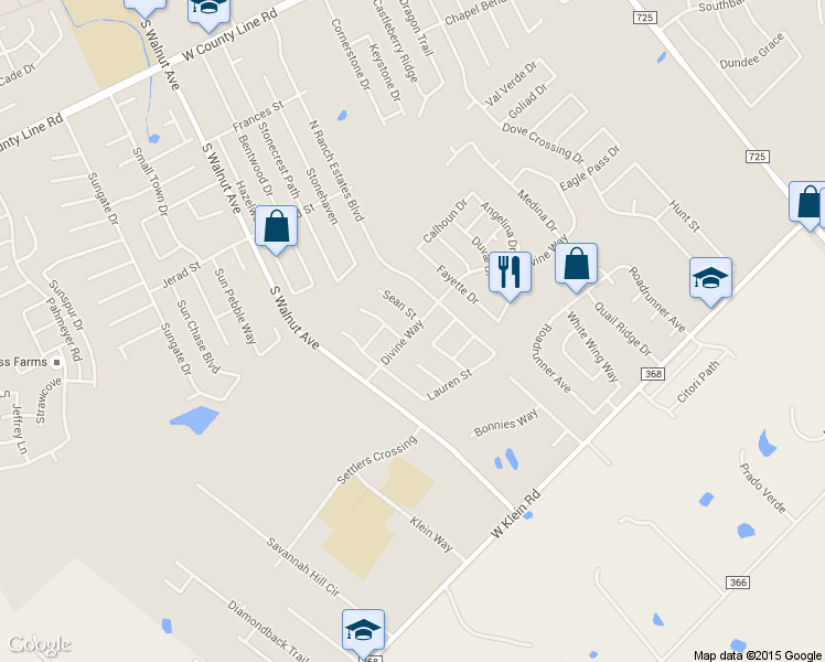 map of restaurants, bars, coffee shops, grocery stores, and more near 951 Divine Way in New Braunfels