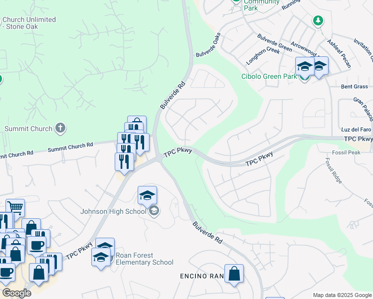 map of restaurants, bars, coffee shops, grocery stores, and more near 4092 TPC Parkway in San Antonio