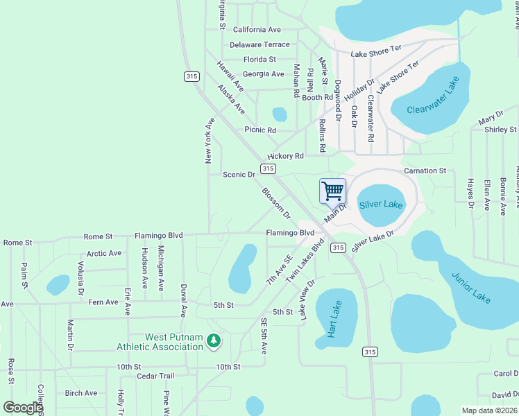 map of restaurants, bars, coffee shops, grocery stores, and more near 209 Sunfish Drive in Interlachen