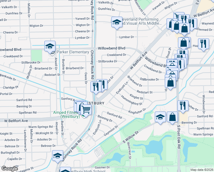 map of restaurants, bars, coffee shops, grocery stores, and more near 5254 West Bellfort Avenue in Houston