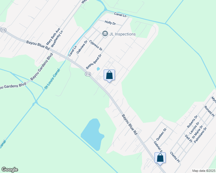 map of restaurants, bars, coffee shops, grocery stores, and more near 2306-2348 Bayou Blue Road in Houma