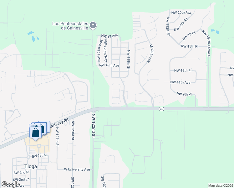 map of restaurants, bars, coffee shops, grocery stores, and more near 924 North West 119 Street in Gainesville