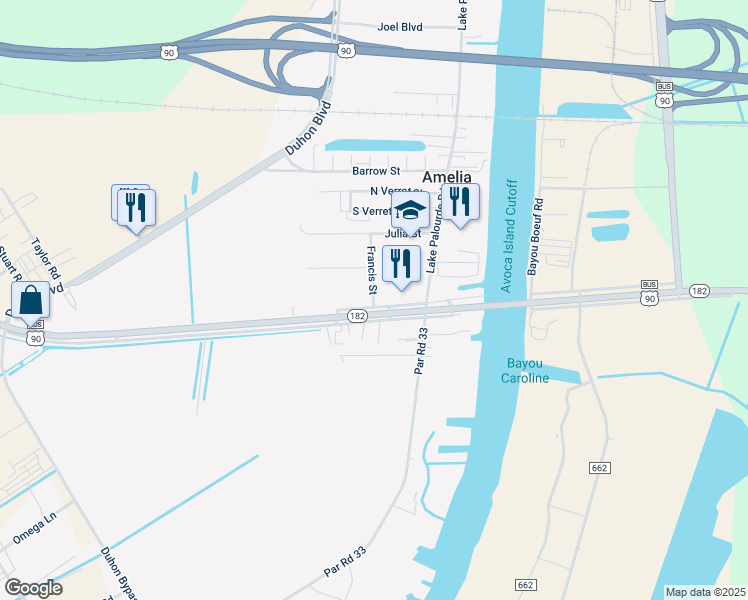 map of restaurants, bars, coffee shops, grocery stores, and more near in Amelia