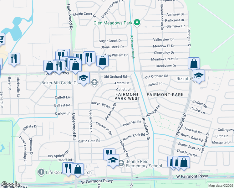 map of restaurants, bars, coffee shops, grocery stores, and more near 10003 Belfast Road in La Porte