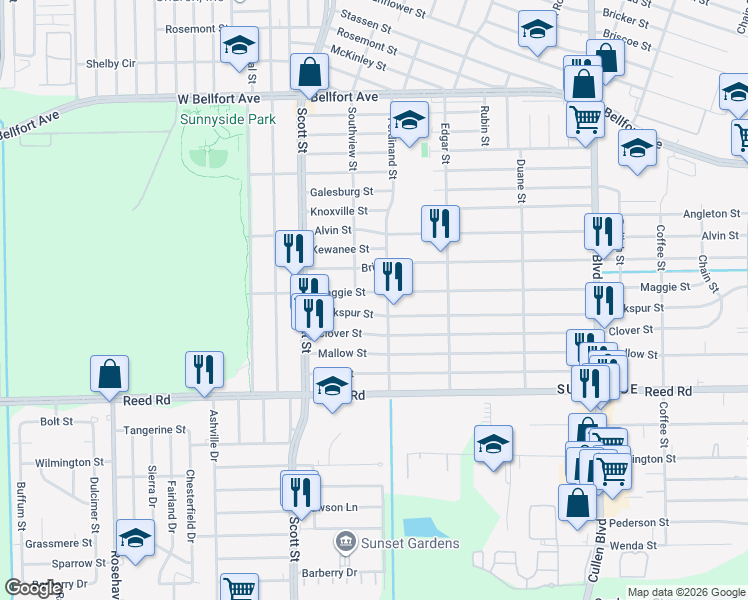 map of restaurants, bars, coffee shops, grocery stores, and more near 4204 Brinkley Street in Houston