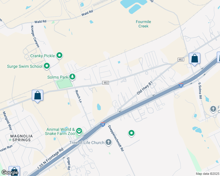 map of restaurants, bars, coffee shops, grocery stores, and more near 5043 Farm to Market Road 482 in New Braunfels