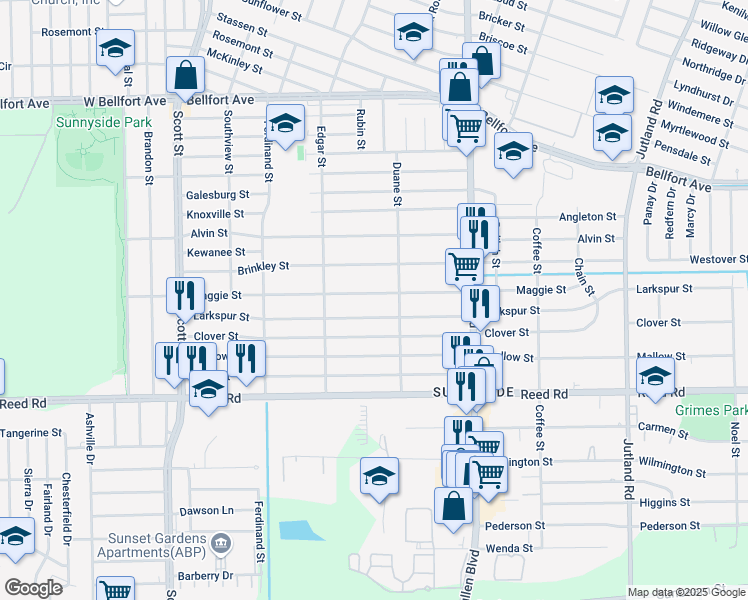 map of restaurants, bars, coffee shops, grocery stores, and more near 4521 Maggie Street in Houston