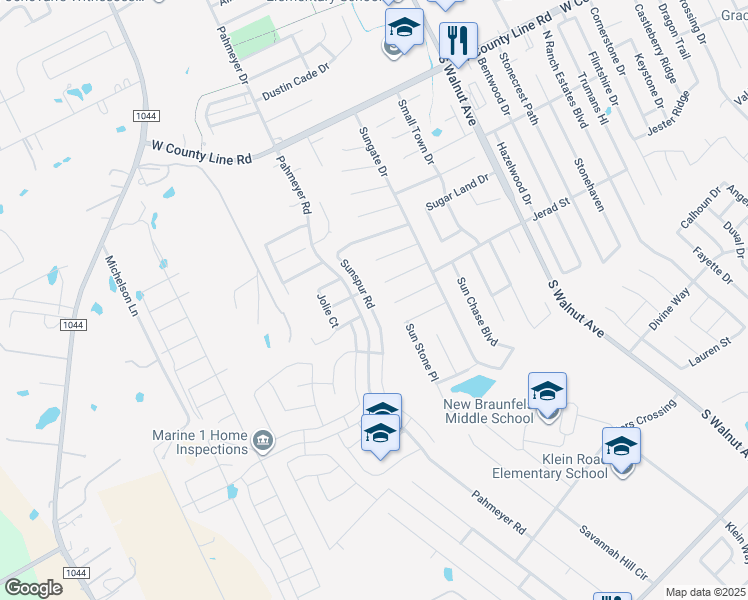 map of restaurants, bars, coffee shops, grocery stores, and more near 1809 Sunspur Drive in New Braunfels