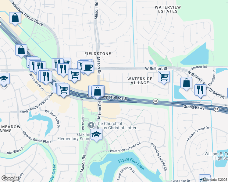 map of restaurants, bars, coffee shops, grocery stores, and more near 1901 Waterside Village Drive in Richmond