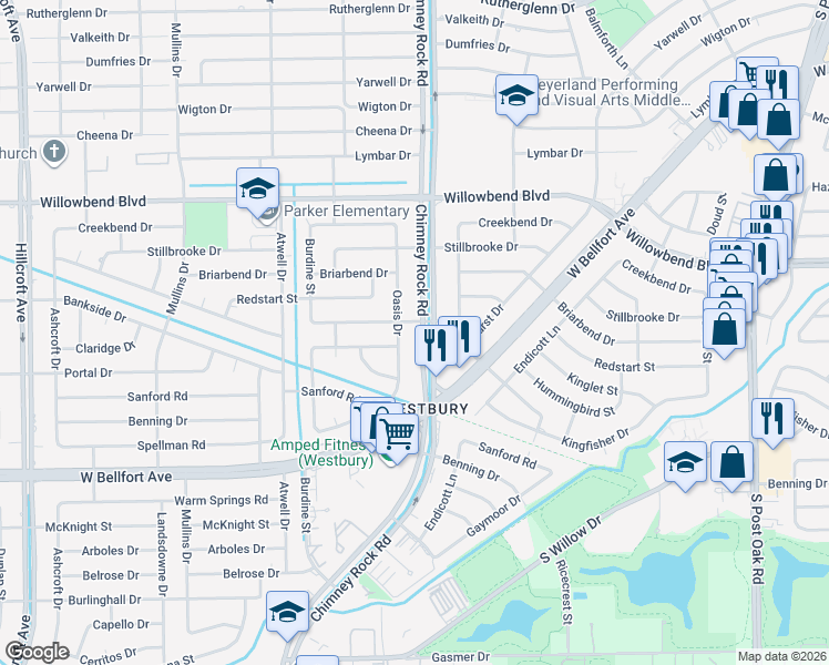 map of restaurants, bars, coffee shops, grocery stores, and more near in Houston