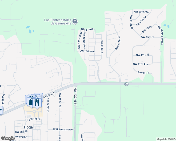 map of restaurants, bars, coffee shops, grocery stores, and more near 936 Northwest 120th Street in Gainesville