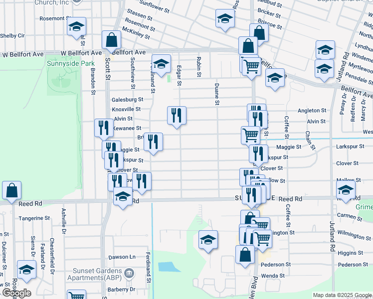 map of restaurants, bars, coffee shops, grocery stores, and more near 4423 Maggie Street in Houston