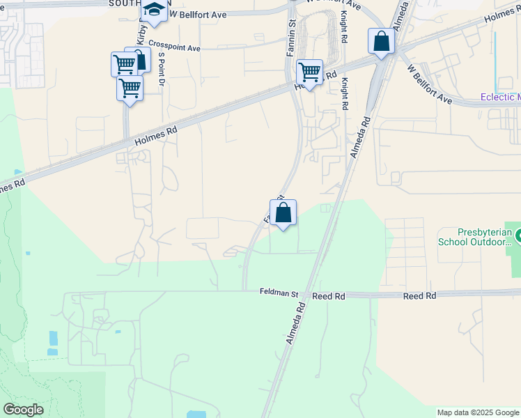 map of restaurants, bars, coffee shops, grocery stores, and more near 9990 Fannin Street in Houston