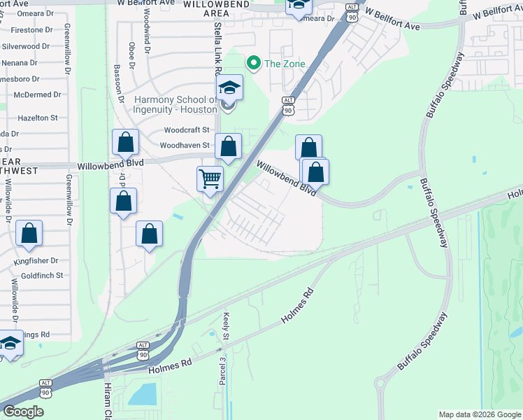 map of restaurants, bars, coffee shops, grocery stores, and more near 3717 Main Aspen Drive in Houston