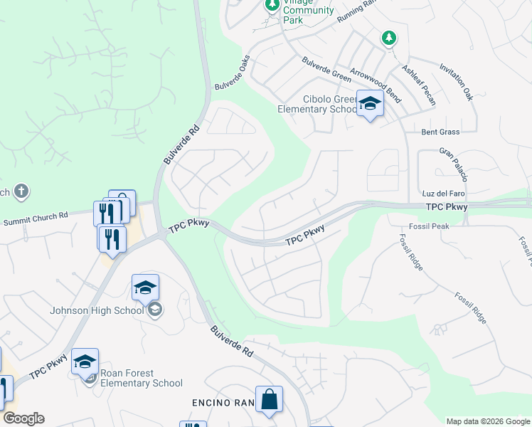 map of restaurants, bars, coffee shops, grocery stores, and more near 23711 Sunset Ridge in San Antonio