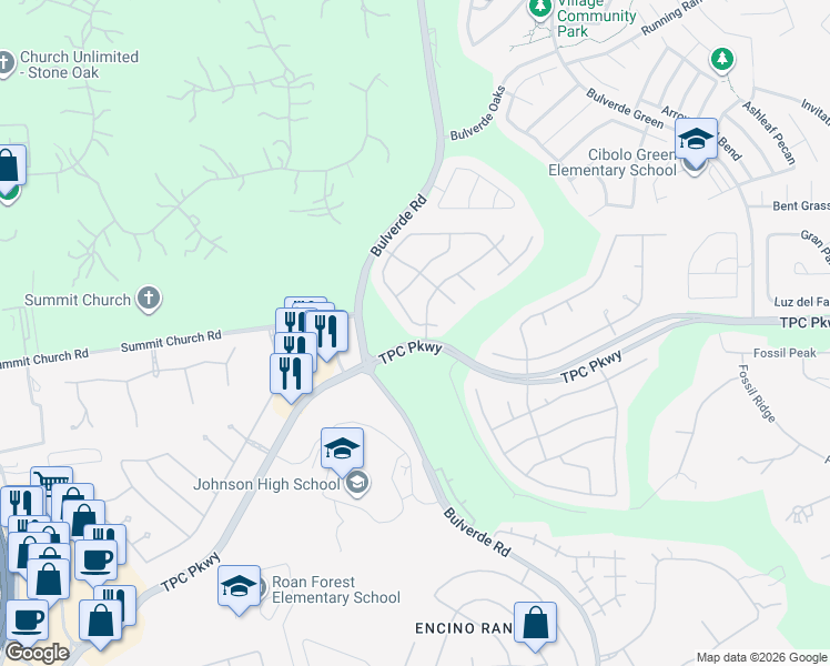 map of restaurants, bars, coffee shops, grocery stores, and more near 3114 Highline Tr in San Antonio