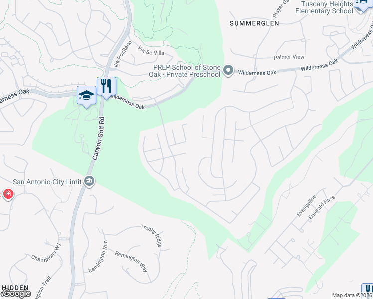 map of restaurants, bars, coffee shops, grocery stores, and more near 1330 Desert Links in San Antonio