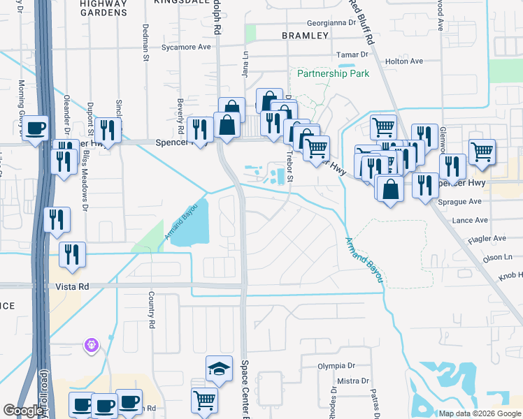 map of restaurants, bars, coffee shops, grocery stores, and more near 6410 Crestford Lane in Pasadena