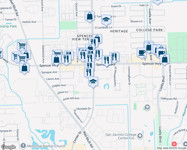 map of restaurants, bars, coffee shops, grocery stores, and more near 5213 Center Street in Pasadena