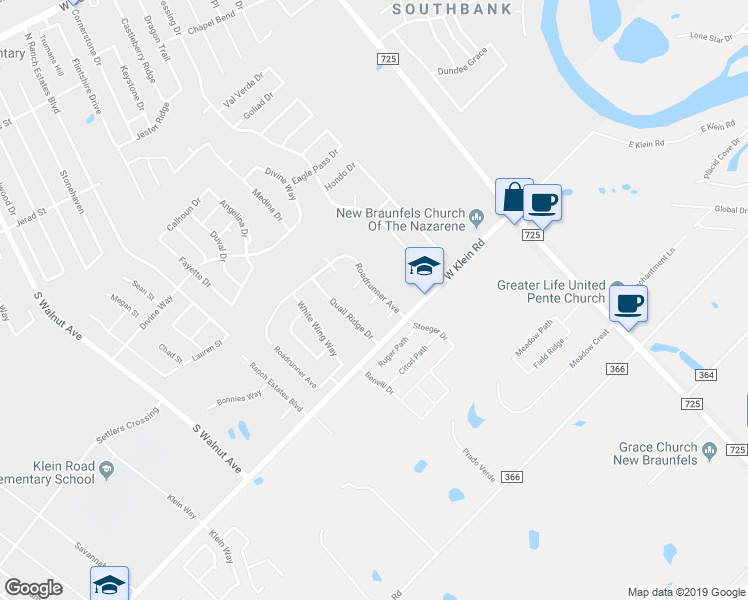 map of restaurants, bars, coffee shops, grocery stores, and more near 507 Marlin Circle in New Braunfels