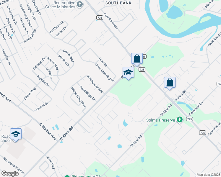 map of restaurants, bars, coffee shops, grocery stores, and more near 1588 West Klein Road in New Braunfels