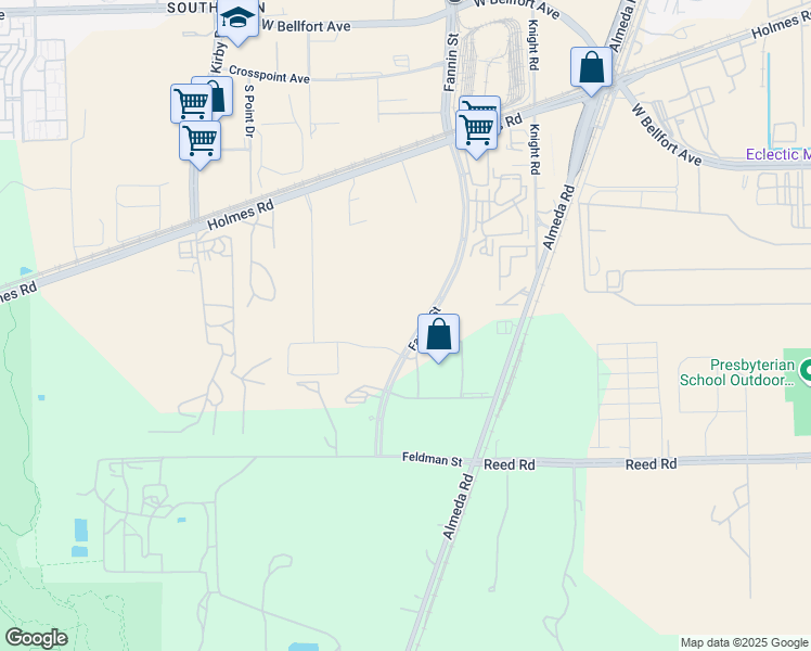 map of restaurants, bars, coffee shops, grocery stores, and more near 9990 Fannin Street in Houston