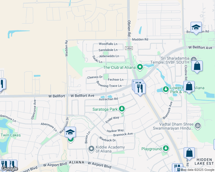 map of restaurants, bars, coffee shops, grocery stores, and more near 17523 Browning Trace Ln in Richmond