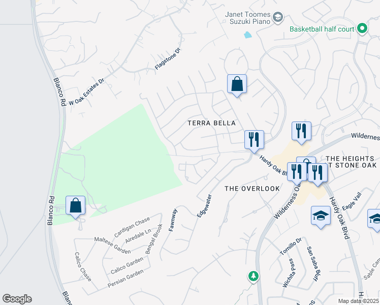 map of restaurants, bars, coffee shops, grocery stores, and more near 910 Tiger Lily in San Antonio