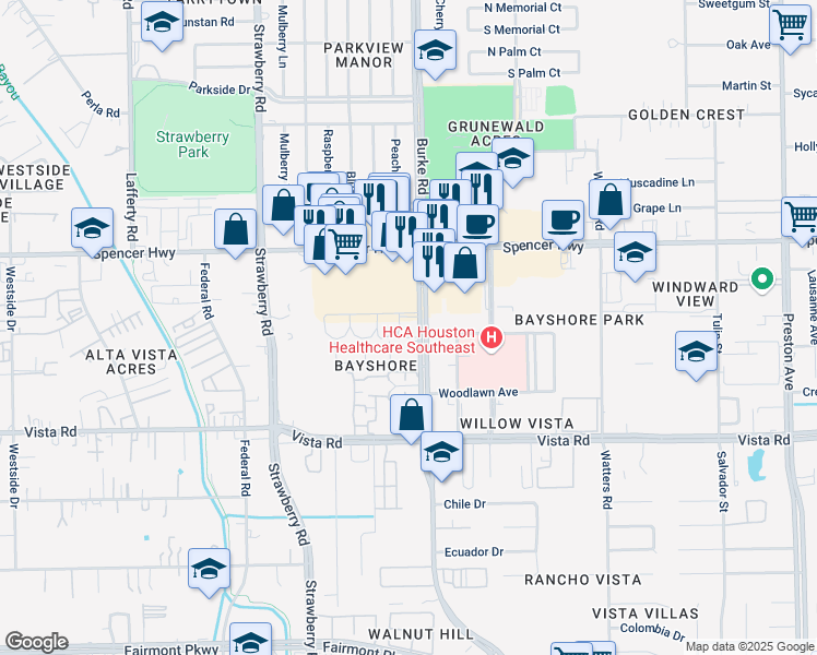 map of restaurants, bars, coffee shops, grocery stores, and more near 3222 Burke Road in Pasadena