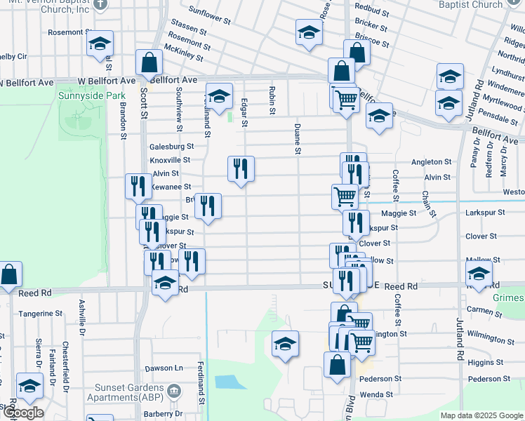 map of restaurants, bars, coffee shops, grocery stores, and more near 4423 Maggie Street in Houston