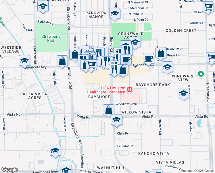 map of restaurants, bars, coffee shops, grocery stores, and more near 3222 Burke Road in Pasadena
