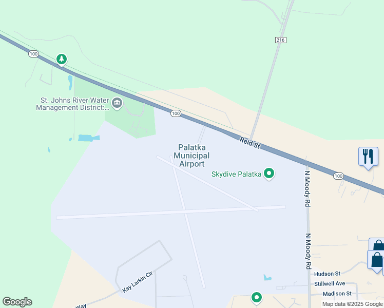 map of restaurants, bars, coffee shops, grocery stores, and more near 4015 Reid Street in Palatka