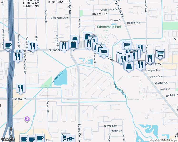 map of restaurants, bars, coffee shops, grocery stores, and more near 6410 Crestford Lane in Pasadena