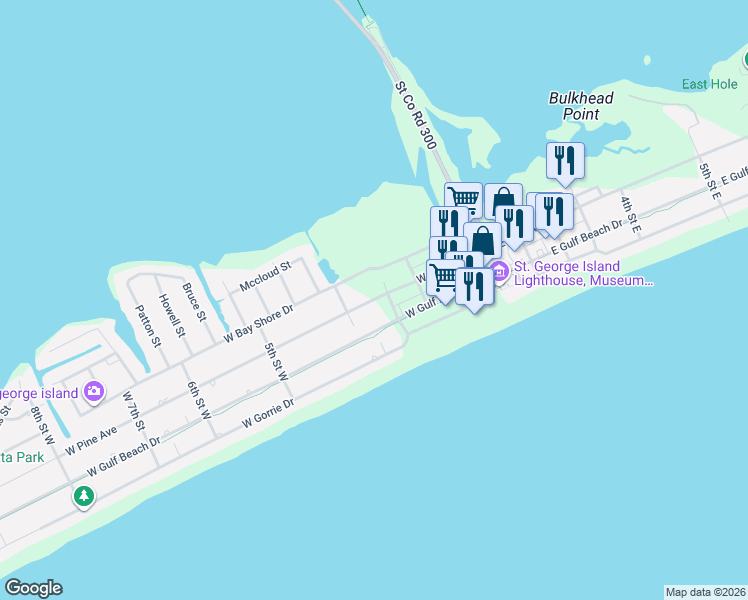 map of restaurants, bars, coffee shops, grocery stores, and more near 317 West Pine Avenue in Eastpoint