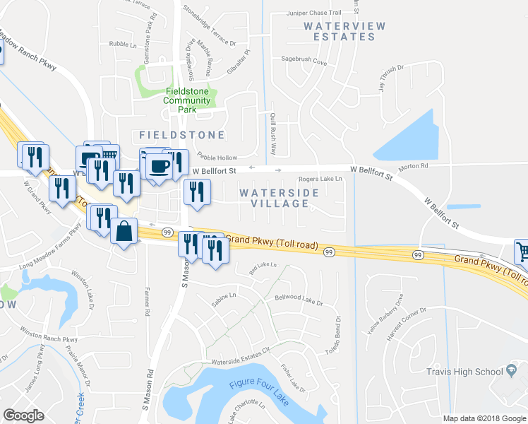 map of restaurants, bars, coffee shops, grocery stores, and more near 4827 Lake Daniel Court in Richmond