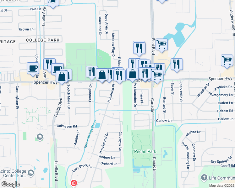 map of restaurants, bars, coffee shops, grocery stores, and more near 3110 Gladwyne Lane in La Porte