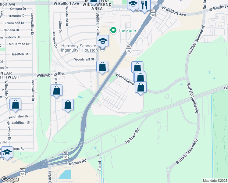map of restaurants, bars, coffee shops, grocery stores, and more near 3717 Main Aspen Drive in Houston