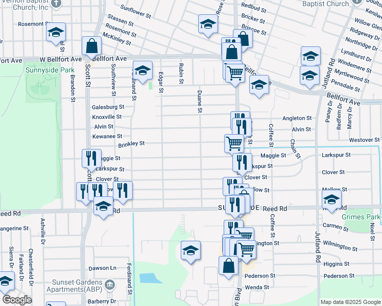 map of restaurants, bars, coffee shops, grocery stores, and more near 4521 Maggie Street in Houston