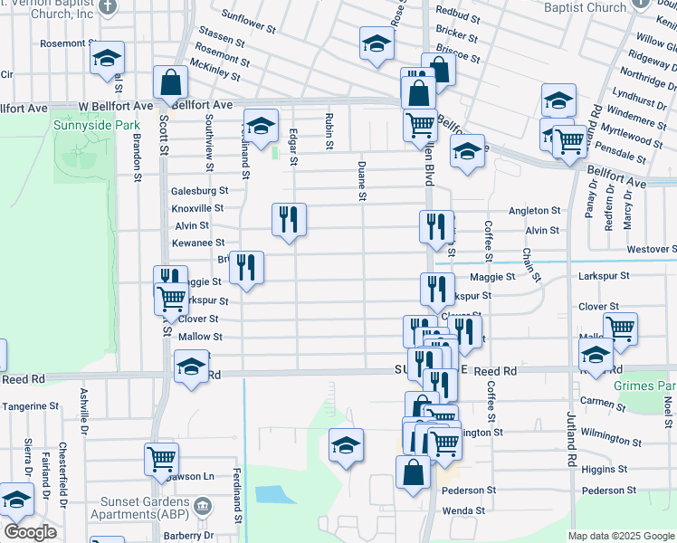 map of restaurants, bars, coffee shops, grocery stores, and more near 4521 Maggie Street in Houston