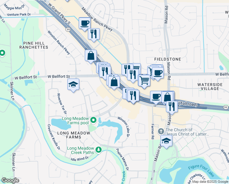 map of restaurants, bars, coffee shops, grocery stores, and more near 7850 West Grand Parkway South in Richmond